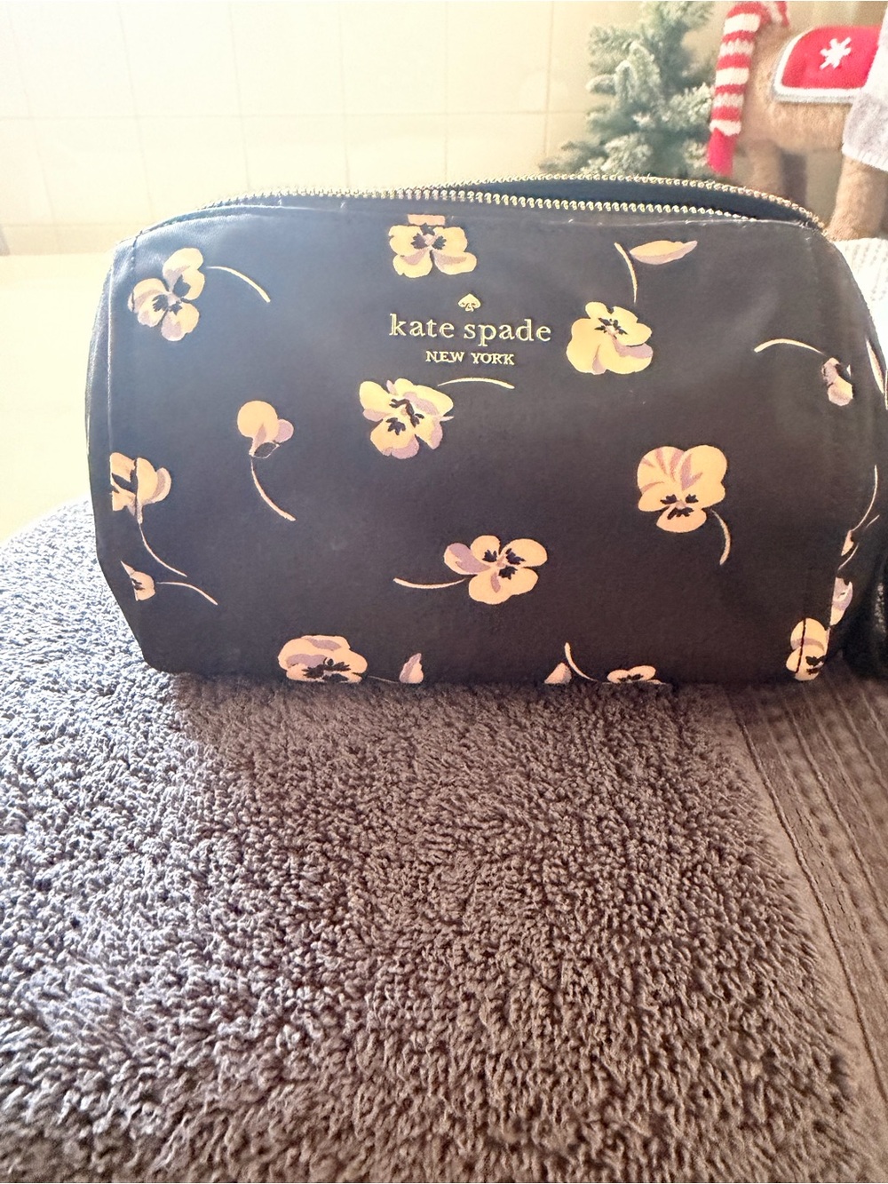 kate spade Black Floral Zip Cosmetic Pouch